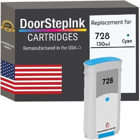 DoorStepInk Remanufactured in The USA Ink Cartridge Replacements for HP 728 130ml Cyan F9J67A for DesignJet T730 36-in, DesignJet T830 24-in, DesignJet T830 36-in