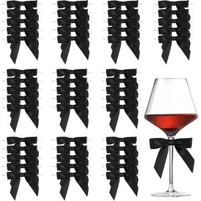 Black Mini Bows 2.5" Bow Party Decorations Black Satin Twist Tie Bows for Crafts Cake Pops Wedding Favors - 50 Counts