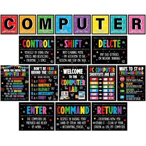 19pcs Computer Lab Poster Computer Science Posters for Classroom Decorations Inspirational Classroom Rules Education Technology Digital Keyboard Poster PC Decor Wall Art Back To School Supplies