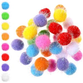 30 Piece Cat Sparkle Fuzzy Ball 1.7'' Cat Pom Pom Balls Assorted Color Glitter Kittens Toy Balls Interactive Kitten Toy for Cats Exercise and Entertainment