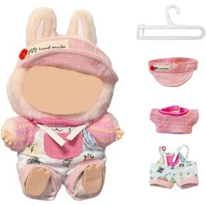 Clothes for 15cm/17cm Dolls, Clothes Accessories for Dolls Outfit, White T-Shirt + Dark Green Vest + Brown Jeans + Clothes Hanger, No Doll Included (Grey)