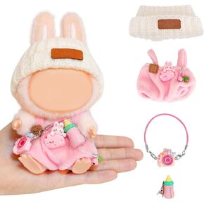 4-Piece Clothes for Lab Doll Sitting Standing Collection, Cute Clothes Sets for 17cm Doll, Including Pink Coat, Skirt, Handbag, Bow (No Doll)