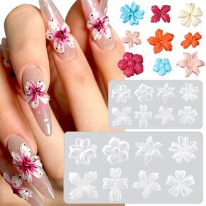 2pcs Flower Charms Silicone Nail Molds 3D Gel Nail Art Mold for DIY Nails Charms Flower Silicone Mold Lilies Cherry Blossoms Nail Stencils Floral Decor Molds Nails Design Flowers Manicure Carved Mould