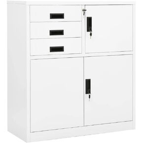 Steel Storage Cabinet with 3 Drawers, White Office File Organizer 35.4"x15.7"x40.2" Adjustable Shelf & Locking System for Document Organization