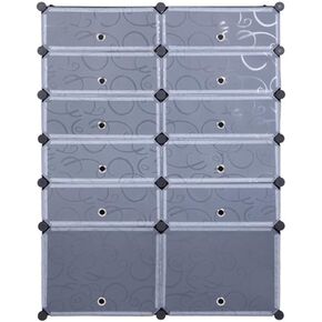 Modular Cube Storage Unit 12-Cube DIY Shoe Rack Organizer Plastic Cabinet with Doors 6 Tier Sloset Cabinet 10Small 2Large Cells