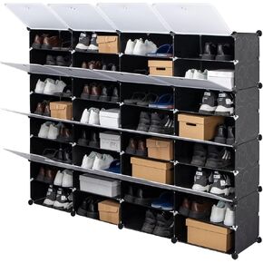 Modular Cube Storage Organizer - 16-Cube DIY Closet Shelving Unit with Translucent Doors, Heavy Duty Metal Frame for Bedroom, Office, Kids Toys (Black/White, 12"x12" Cubes)