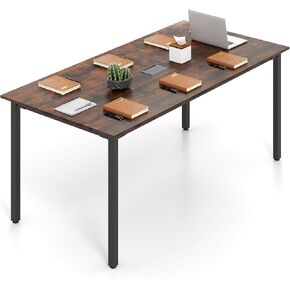 GOFLAME 6 FT Conference Table, 71" L x 35.5" W Large Office Table w/Cable Grommet, Sturdy Metal Legs, Extra Long Computer Desk for Boardroom, Meeting Room, Rustic Brown, Perfect for 8-10 People