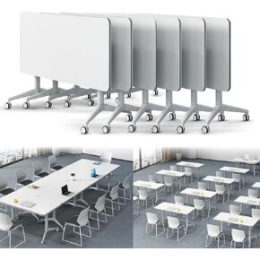 5.3FT Collapsible Conference Table, Portable Tables Folding Conference Room Tables for 2-10 People, Large Rectangular Meeting Seminar Table for Office Multimedia Classroom(White, 4pcs, 62.9'')