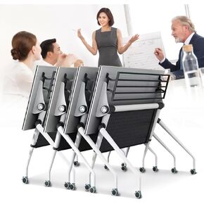 Mobile Conference Table Foldable Conference Room Tables,Rolling Seminar Boardroom Tables With Wheels,Large Rectangle Meeting Table for 8-10 People,Modular Flip Top Business Training Table for Office