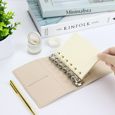 Koqye A7 Leather Journal & Notebook Cover Set - Refillable Grey Leather Binder with Divider Pockets, Washi Tapes, Blank Refill & Gold Pen - Portable Leather Journal Gift for Women Men (Grey) in Saudi Arabia