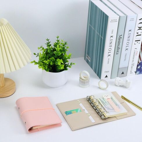 Koqye A7 Leather Journal & Notebook Cover Set - Refillable Grey Leather Binder with Divider Pockets, Washi Tapes, Blank Refill & Gold Pen - Portable Leather Journal Gift for Women Men (Grey) in Saudi Arabia