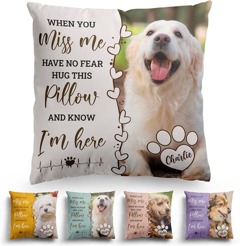 Custom Pet Memorial Throw Pillow, Personalized Pet Photo Pillow Cover - Cat & Dog Memorial Gifts - D1 in Saudi Arabia