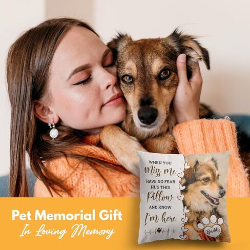 Custom Pet Memorial Throw Pillow, Personalized Pet Photo Pillow Cover - Cat & Dog Memorial Gifts - D1 in Saudi Arabia