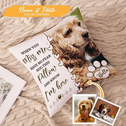 Custom Pet Memorial Throw Pillow, Personalized Pet Photo Pillow Cover - Cat & Dog Memorial Gifts - D1 in Saudi Arabia