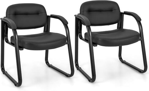 Tangkula Waiting Room Guest Chairs Set of 12, Office Reception Chairs with Sled Base & Padded Arm Rest, Leather Guest Chair No Wheels for Reception, Meeting, Lobby, Conference Room Chairs (Black) in Saudi Arabia