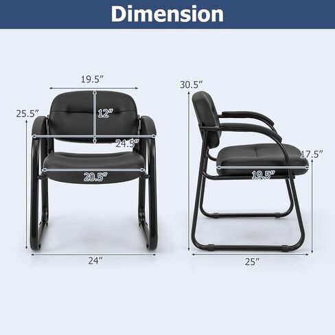 Tangkula Waiting Room Guest Chairs Set of 12, Office Reception Chairs with Sled Base & Padded Arm Rest, Leather Guest Chair No Wheels for Reception, Meeting, Lobby, Conference Room Chairs (Black) in Saudi Arabia