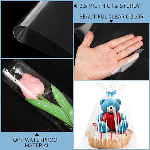 6PCS Extra Large Cellophane Gift Bags 40x50 Inch Clear Cellophane Wrap for Gift Baskets Baby Bridal Shower Wedding Beach Party favor Birthday 2.5 Mil Thick in Saudi Arabia