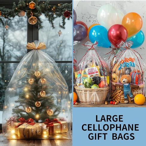 6PCS Extra Large Cellophane Gift Bags 40x50 Inch Clear Cellophane Wrap for Gift Baskets Baby Bridal Shower Wedding Beach Party favor Birthday 2.5 Mil Thick in Saudi Arabia