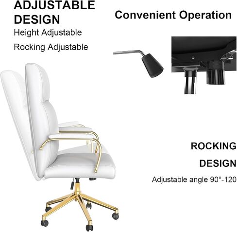 MUZII White Office Chair with Arms, High Back Executive Office Chair Big and Tall, PU Leather Office Desk Chair with Back Support, 360° Swivel Computer Desk Chair for Conference Room in Saudi Arabia