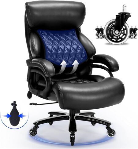 600LBS Large Heavy Duty Office Chair,Big and Tall Office Chair for Heavy People, High Back Executive Desk Chair with Pocket Spring Cushion, Extra Wide Desk Chair with Quiet Rubber Wheel (black) in Saudi Arabia