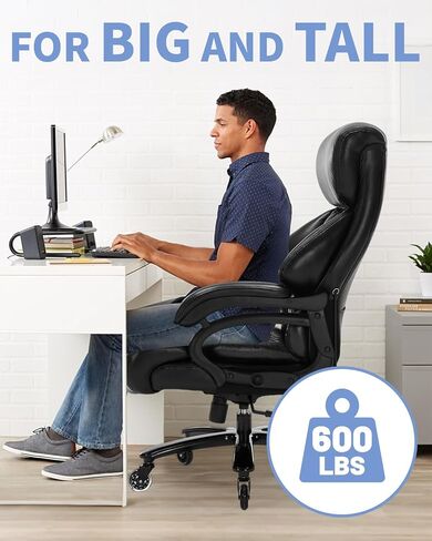 600LBS Large Heavy Duty Office Chair,Big and Tall Office Chair for Heavy People, High Back Executive Desk Chair with Pocket Spring Cushion, Extra Wide Desk Chair with Quiet Rubber Wheel (black) in Saudi Arabia