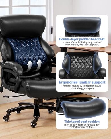 600LBS Large Heavy Duty Office Chair,Big and Tall Office Chair for Heavy People, High Back Executive Desk Chair with Pocket Spring Cushion, Extra Wide Desk Chair with Quiet Rubber Wheel (black) in Saudi Arabia