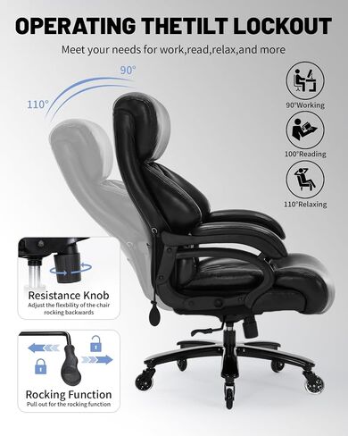 600LBS Large Heavy Duty Office Chair,Big and Tall Office Chair for Heavy People, High Back Executive Desk Chair with Pocket Spring Cushion, Extra Wide Desk Chair with Quiet Rubber Wheel (black) in Saudi Arabia