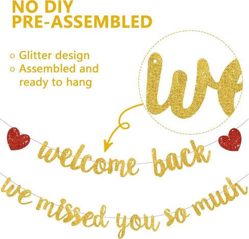 Glitter Black Welcome Back We Missed You So Much Banner,NO DIY,for Welcome Home Celebration Decorations Family Gathering,Back to School Events Military Homecoming Decoration in Kuwait