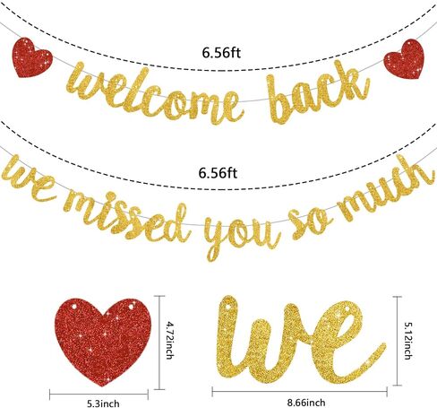 Glitter Black Welcome Back We Missed You So Much Banner,NO DIY,for Welcome Home Celebration Decorations Family Gathering,Back to School Events Military Homecoming Decoration in Kuwait
