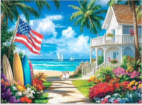 500 Pieces Puzzle for Adults, Beach Dog Flower Puzzle, Recycled Cardboard Jigsaw Puzzles 500 Pieces, Challenging Puzzles Game Home Art Decor Birthday Party Gift Toy for Teens Seniors 20.5 * 15 inch in Kuwait
