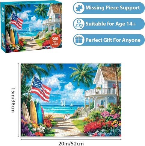 500 Pieces Puzzle for Adults, Beach Dog Flower Puzzle, Recycled Cardboard Jigsaw Puzzles 500 Pieces, Challenging Puzzles Game Home Art Decor Birthday Party Gift Toy for Teens Seniors 20.5 * 15 inch in Kuwait