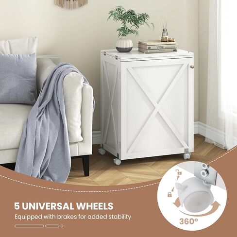 Giantex Folding Sewing Table - Farmhouse Sewing Machine Cabinet with Barn Door, 18 Pegs, 2 Storage Trays, Craft Station Side Desk Cart on Lockable Wheels (White, 46''L x 16''W x 30''H) in Saudi Arabia