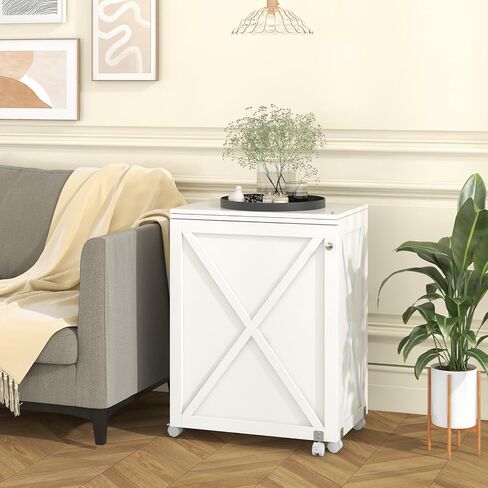 Giantex Folding Sewing Table - Farmhouse Sewing Machine Cabinet with Barn Door, 18 Pegs, 2 Storage Trays, Craft Station Side Desk Cart on Lockable Wheels (White, 46''L x 16''W x 30''H) in Saudi Arabia