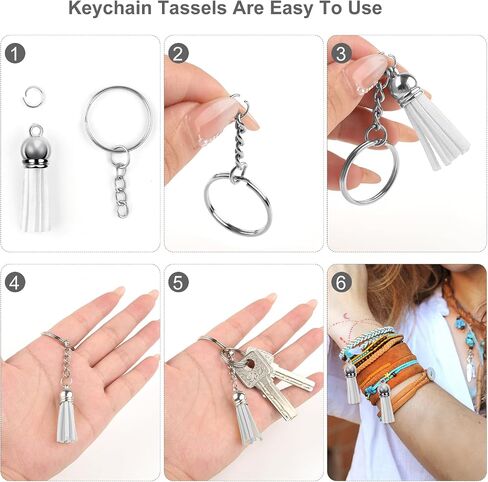 Tassels for Jewelry Making 150 Pieces White Leather Tassels Bulk 38mm Silver Cap Keychain Charms with 50pcs Jump Rings for DIY Jewelry Keychain Blanks Bracelet Crafting Supplies in Saudi Arabia