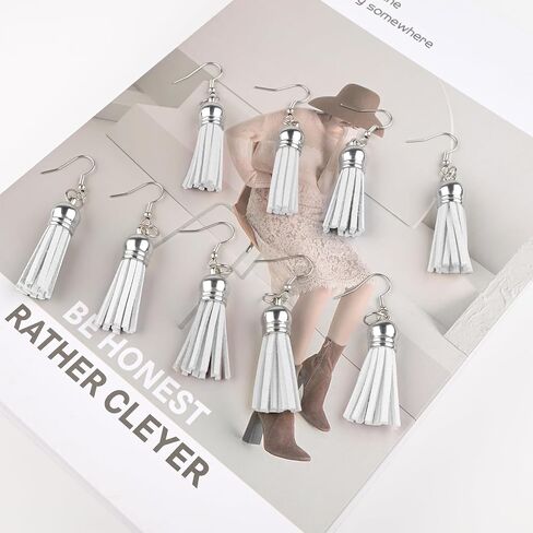 Tassels for Jewelry Making 150 Pieces White Leather Tassels Bulk 38mm Silver Cap Keychain Charms with 50pcs Jump Rings for DIY Jewelry Keychain Blanks Bracelet Crafting Supplies in Saudi Arabia