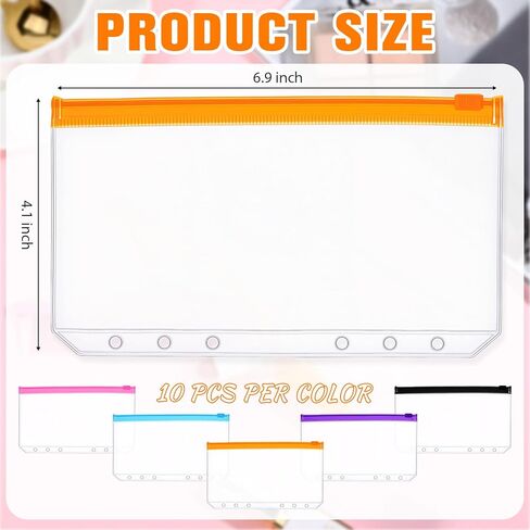 Leinuosen 50 Pieces Plastic Envelopes with Zipper Clear Pencil Case Bulk File Bag Bill Bag Letter Size (5 Colors) in Kuwait