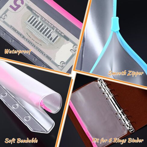 Leinuosen 50 Pieces Plastic Envelopes with Zipper Clear Pencil Case Bulk File Bag Bill Bag Letter Size (5 Colors) in Kuwait