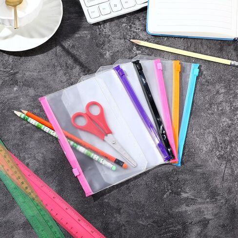 Leinuosen 50 Pieces Plastic Envelopes with Zipper Clear Pencil Case Bulk File Bag Bill Bag Letter Size (5 Colors) in Kuwait