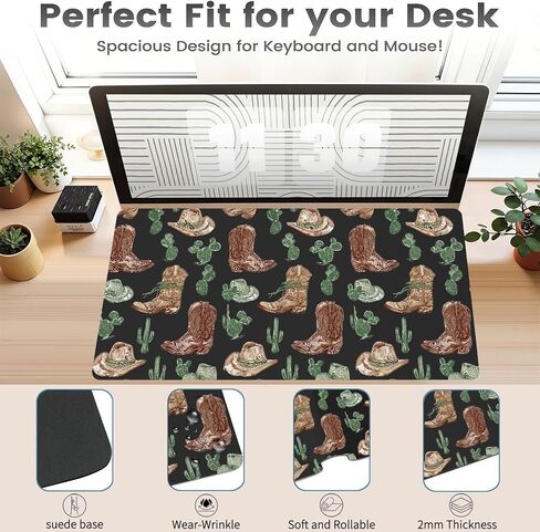 Cool Bow Cowgirl Office Desk Pad 23.6''X11.8''Kawaii Cute Design Desktop Pad Pu Leather Large Mouse Mat Aesthetic Soft Waterproof Non-Slip Table Mat for Girls Women Home Work Computer Game in Saudi Arabia