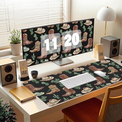 Cool Bow Cowgirl Office Desk Pad 23.6''X11.8''Kawaii Cute Design Desktop Pad Pu Leather Large Mouse Mat Aesthetic Soft Waterproof Non-Slip Table Mat for Girls Women Home Work Computer Game in Saudi Arabia
