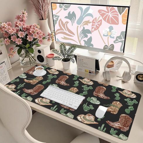 Cool Bow Cowgirl Office Desk Pad 23.6''X11.8''Kawaii Cute Design Desktop Pad Pu Leather Large Mouse Mat Aesthetic Soft Waterproof Non-Slip Table Mat for Girls Women Home Work Computer Game in Saudi Arabia