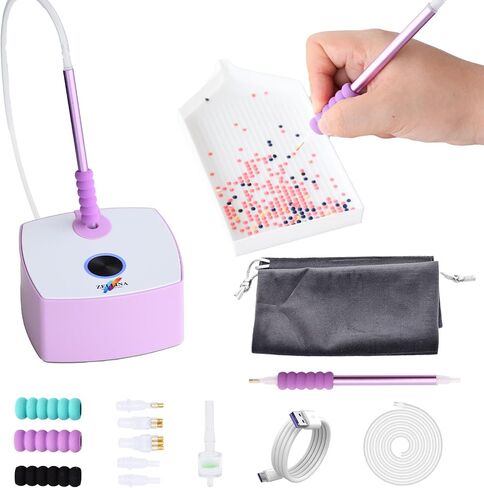 Zellina Diamond Art Painting Pen Kit for Adults, 3 Adjustable Suction Level,Three types of pen tips with Storage Tray, Accessories Tool for Setting AB Stones Without Wax, Quiet and Long-Lasting（Purple in Saudi Arabia