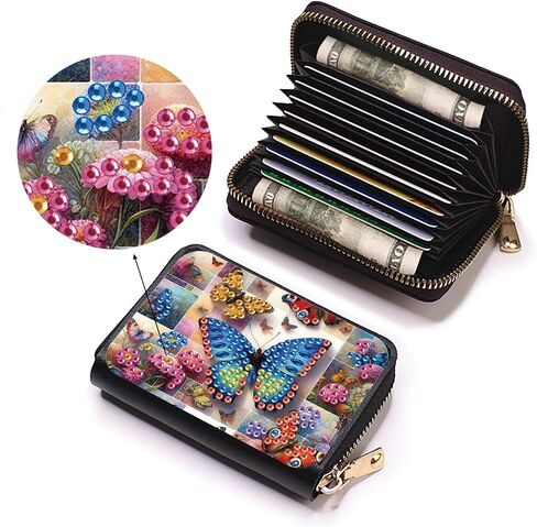 حامل عملة بطاقة الائتمان ، DIY Diam Miamond Art Painting Leather Szipper Card Wallet for Women-2pcs in Kuwait