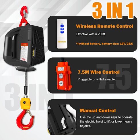 Power Electric Portable Hoist Winch 1500LBS, 3 in 1 Electric Cable Hoist 110V 25 FT with Lifting Strap, Electric Hoist Lift Ceiling Winch for Lifting Towing in Saudi Arabia