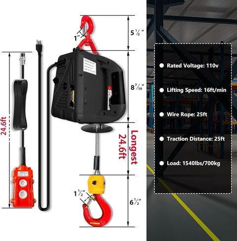 Power Electric Portable Hoist Winch 1500LBS, 3 in 1 Electric Cable Hoist 110V 25 FT with Lifting Strap, Electric Hoist Lift Ceiling Winch for Lifting Towing in Saudi Arabia