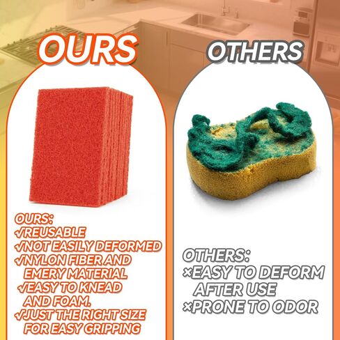 Heavy Duty Scouring Pad - 12PCS Scouring Pads for Heavy Duty Cleaning Scrubbing Pads for Kitchen Bathroom Household Cleaning Dish Scrubber Scrub Sponges for Oven Barbecue Grill Bathtub in Saudi Arabia