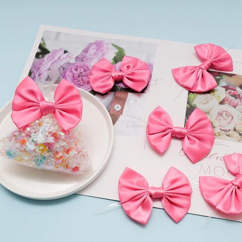 24 Pcs Satin Hot Pink Ribbon Twist Tie Bows for Treat Bags 3.5inches Pink Bows for Crafts Premade Bows Decorating Gifts Wrapping Bows for Pop Candy Apples Cake Bakery Wedding Party in Saudi Arabia