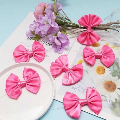 24 Pcs Satin Hot Pink Ribbon Twist Tie Bows for Treat Bags 3.5inches Pink Bows for Crafts Premade Bows Decorating Gifts Wrapping Bows for Pop Candy Apples Cake Bakery Wedding Party in Saudi Arabia