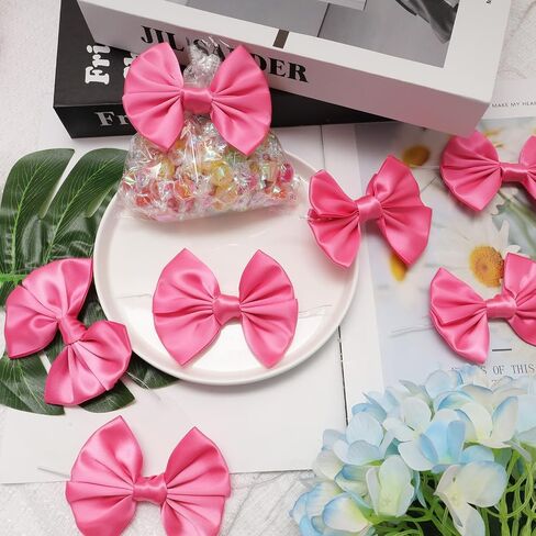 24 Pcs Satin Hot Pink Ribbon Twist Tie Bows for Treat Bags 3.5inches Pink Bows for Crafts Premade Bows Decorating Gifts Wrapping Bows for Pop Candy Apples Cake Bakery Wedding Party in Saudi Arabia