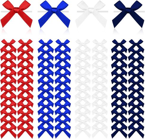 200 PCS Mini Red Blue White Bows صغير في الرابع من يوليو ، تويست تويست تويست ، أقواس الاستقلال يوم الاستقلال في الرابع من شهر يوليو ، شريط شجرة التغليف DIY Craft Party Decor (أسلوب مخطط) in Kuwait
